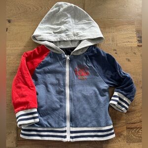 Nano kids reservable 2 in 1 zipper hooded varsity jacket size 12 months